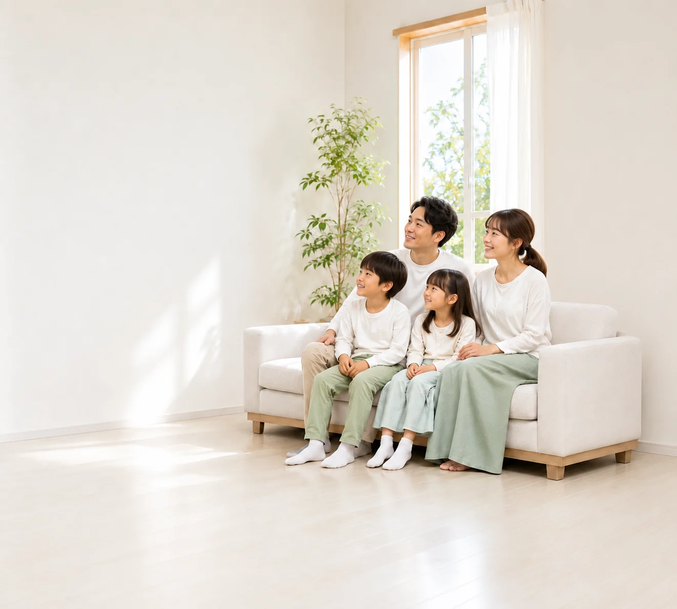 明るいリビングで過ごす家族のイメージ